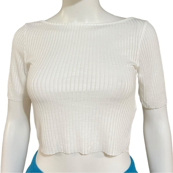 Topshop White Ribbed Crop Top Tee - Picture 4 of 9